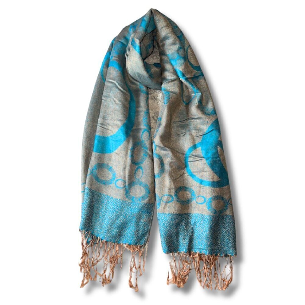 Blue Gray Fringe Long Women's Scarf Silk